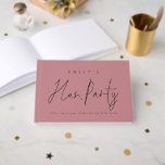 Elegant Text Hen Party Dusty Roos Gastenboek<br><div class="desc">Elegant Text Hen Party Dusty Roos Guest Book, een speciale kluis voor de bruid. De belangrijkste rubriek is in een vastgesteld manuscript en personaliseert gemakkelijk de rest van de tekst aan uw eigen details. In zwart op wit weergegeven en de kleuren kunnen worden gewijzigd in alle kleuren die u wilt...</div>