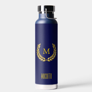 Elegant Text, Monogram and Gold Laurel Wreate Waterfles