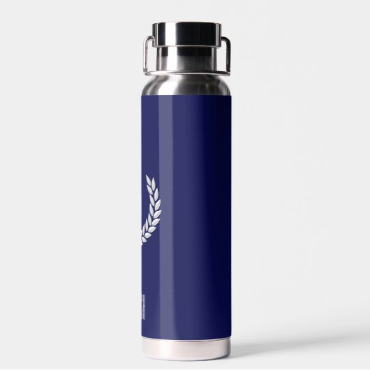 Elegant Text, Monogram and Silver Laurel Wreate Waterfles (Achterkant)