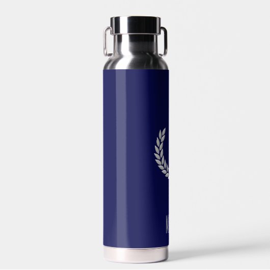 Elegant Text, Monogram and Silver Laurel Wreate Waterfles (Voorkant)