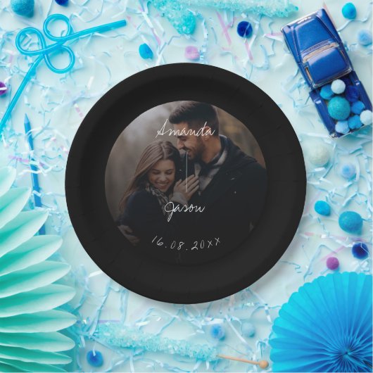 Elegant Text Overlay Script Photo Wedparty Papieren Bordje (Feest)