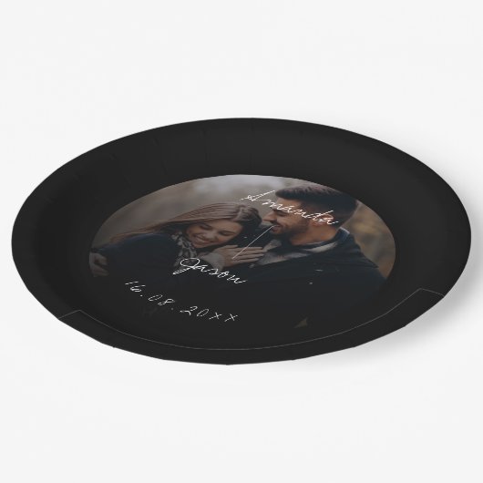 Elegant Text Overlay Script Photo Wedparty Papieren Bordje (Gekanteld)