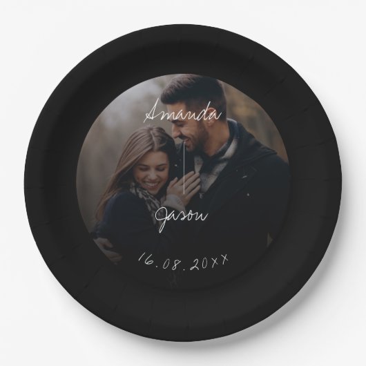 Elegant Text Overlay Script Photo Wedparty Papieren Bordje (Voorkant)