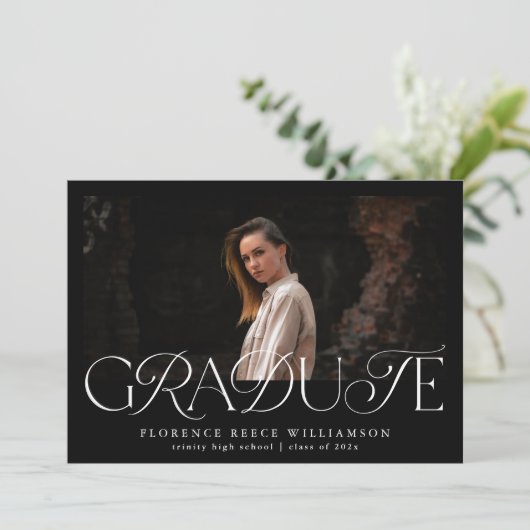 Elegant Text Photo High School Afstuderen Aankondiging (Staand voorkant)