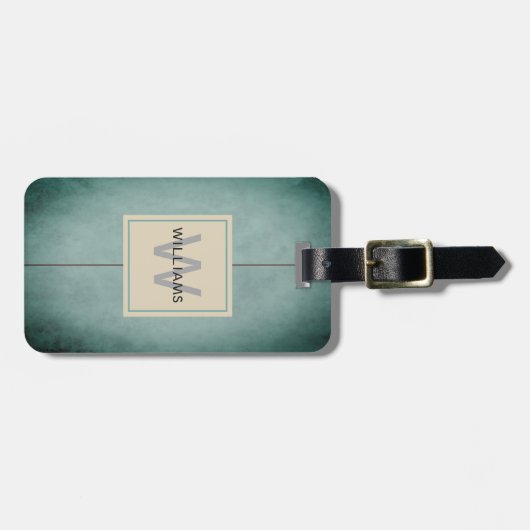 Elegant Texture Blue Dark Gray Monogram Bagagelabel (Voorkant horizontaal)