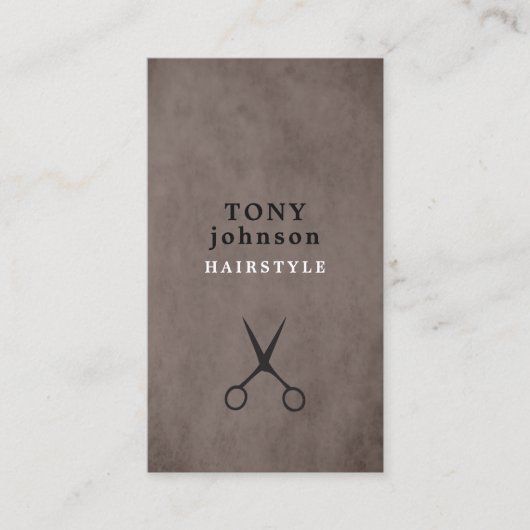 Elegant Texture Brown Black Scissors Hair Stylist Visitekaartje (Voorkant)