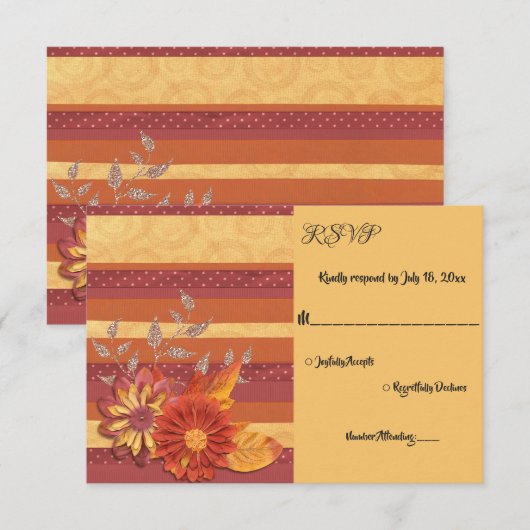 Elegant Texture Burgundy Modern Floral Wedding RSVP Kaartje (Voorkant / Achterkant)
