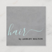 Elegant Texture Gray Turquoise Typografie Hair Vierkante Visitekaartje (Voorkant)
