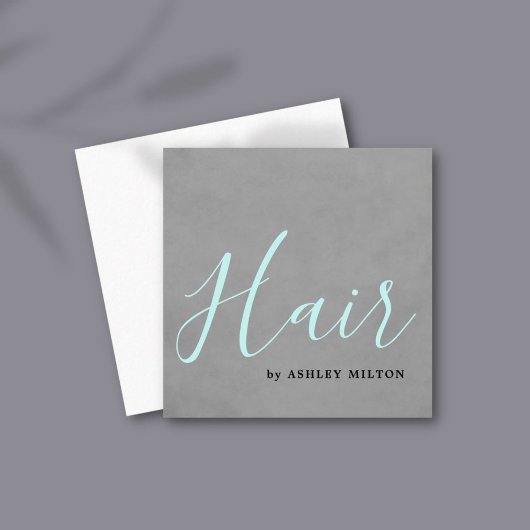 Elegant Texture Gray Turquoise Typografie Hair Vierkante Visitekaartje