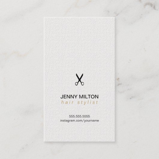Elegant textuur White Black Scissors Hair Stylist Visitekaartje (Voorkant)