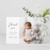 Elegant Thank Baby Photos Modern Calligraphy Birth Aankondiging (Staand voorkant)