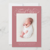 Elegant Thank You Calligraphy Pink Birth Aankondiging (Voorkant)