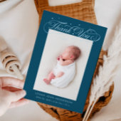 Elegant Thank You Calligraphy Teal Birth Aankondiging