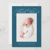 Elegant Thank You Calligraphy Teal Birth Aankondiging (Voorkant)