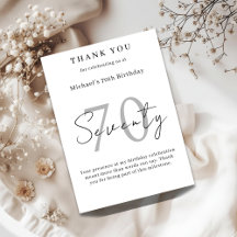 Elegant Thank You Card for 70th Birthday Celebrati