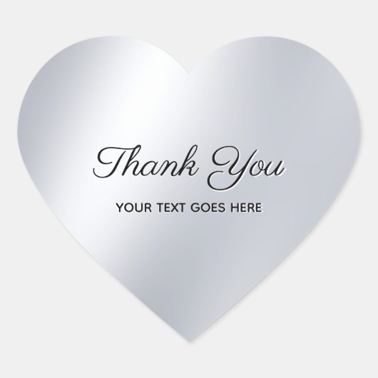 Elegant Thank You Custom Text Silver Look Template Hart Sticker (Voorkant)