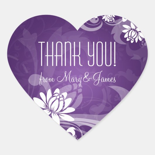 Elegant Thank you Floral Swirls Purple Hart Sticker (Voorkant)