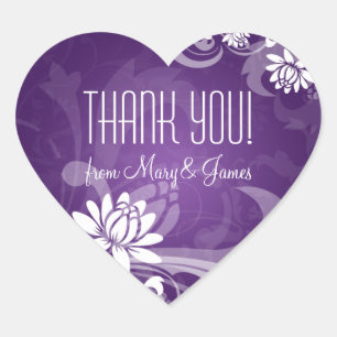 Elegant Thank you Floral Swirls Purple Hart Sticker