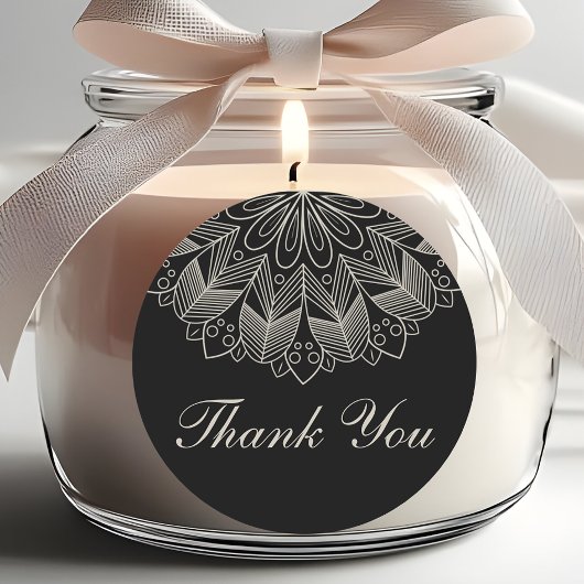 Elegant Thank You Mandala Indian Black Wedding Ronde Sticker