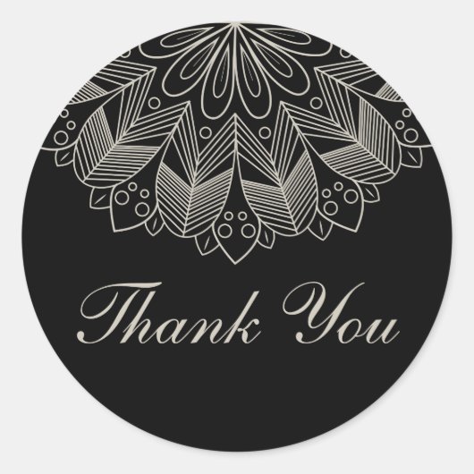 Elegant Thank You Mandala Indian Black Wedding Ronde Sticker (Voorkant)