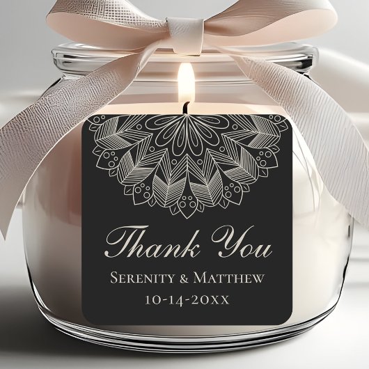 Elegant Thank You Mandala Indian Black Wedding Vierkante Sticker