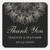 Elegant Thank You Mandala Indian Black Wedding Vierkante Sticker (Voorkant)