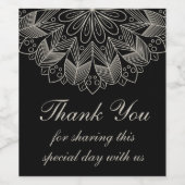 Elegant Thank You Mandala Indian Black Wedding Wijn Etiket (Enkel label)