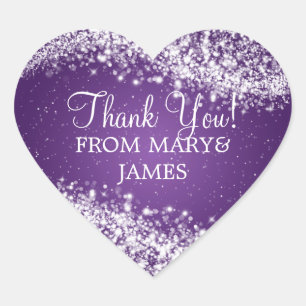 Elegant Thank you Sparkling Wave Purple Hart Sticker
