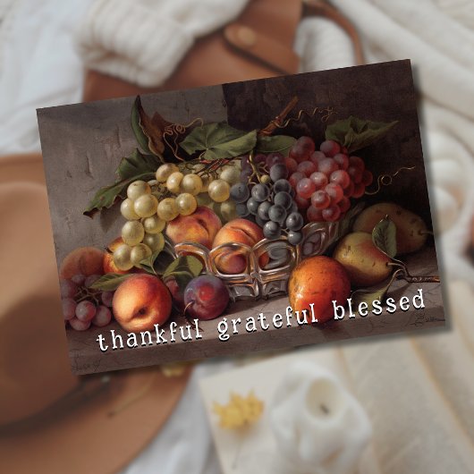 Elegant Thankful Grateful Blessed Autumn Fruit Feestdagenkaart