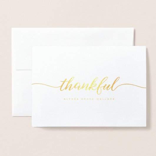 Elegant Thankful Script Personalized thank you  Folie Kaarten (Voorkant met envelop)