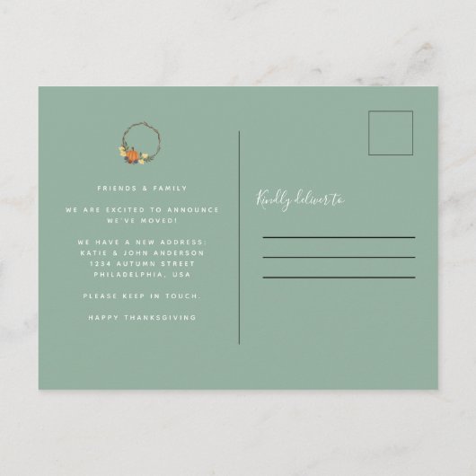 Elegant Thanksgiving Autumn Pumpkin Wreath Moving Aankondigingskaart (Achterkant)