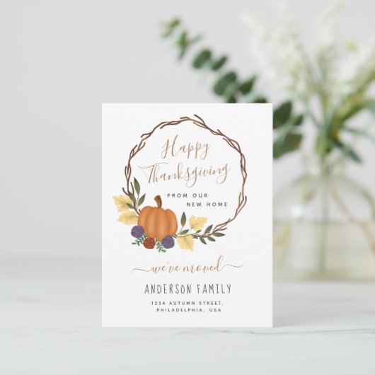 Elegant Thanksgiving Autumn Pumpkin Wreath Moving Aankondigingskaart (Staand voorkant)
