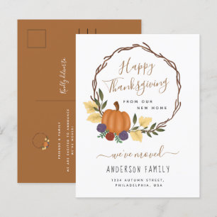 Elegant Thanksgiving Autumn Pumpkin Wreath Moving Aankondigingskaart