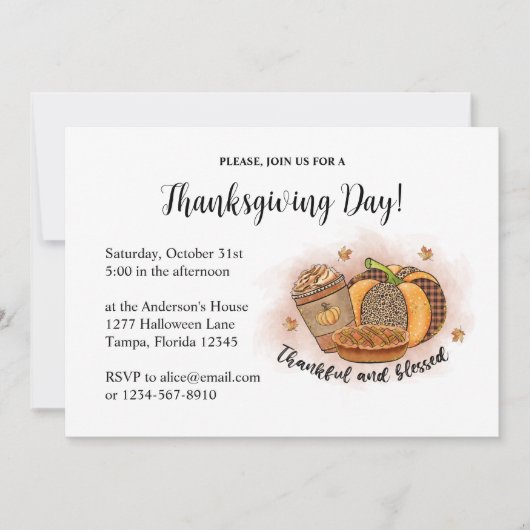 Elegant Thanksgiving Day Uitnodiging (Voorkant)