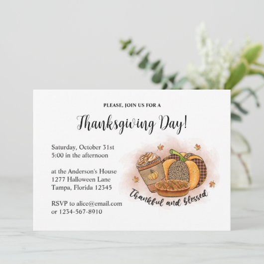 Elegant Thanksgiving Day Uitnodiging (Staand voorkant)