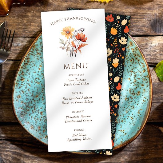 Elegant Thanksgiving Diner Bloemen Rustieke Herfst Menu