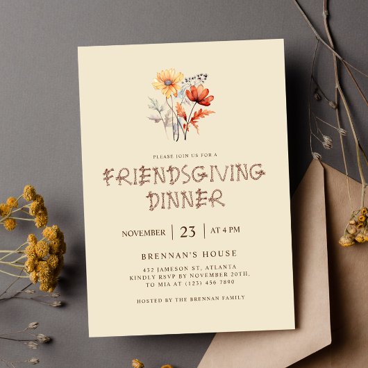 Elegant Thanksgiving Diner Friendsgiving Feest Kaart