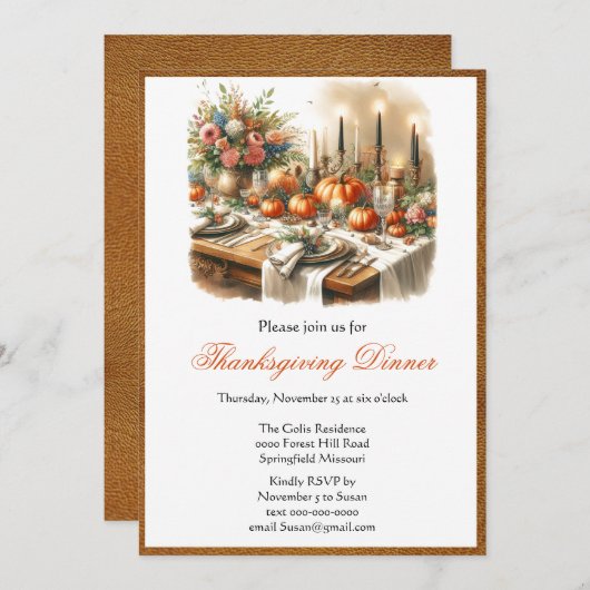 Elegant Thanksgiving Diner Vakantie Uitnodiging (Voorkant / Achterkant)