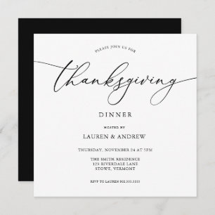 Elegant Thanksgiving Dinner Black Uitnodiging