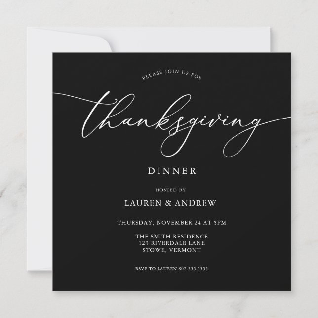 Elegant Thanksgiving Dinner Black Uitnodiging (Voorkant)