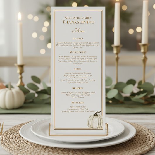 Elegant Thanksgiving Dinner Fall White Pumpkin  Menu
