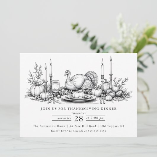 Elegant Thanksgiving Dinner Invitation Kaart (Staand voorkant)