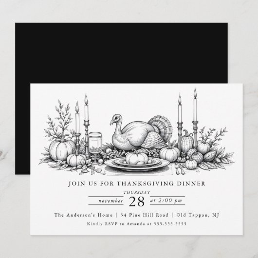 Elegant Thanksgiving Dinner Invitation Kaart (Voorkant / Achterkant)