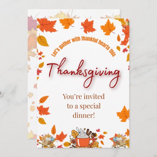 Elegant Thanksgiving Dinner Invitation Kaart (Voorkant / Achterkant)