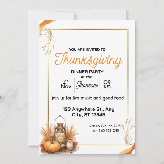 Elegant Thanksgiving Dinner Kaart (Voorkant)