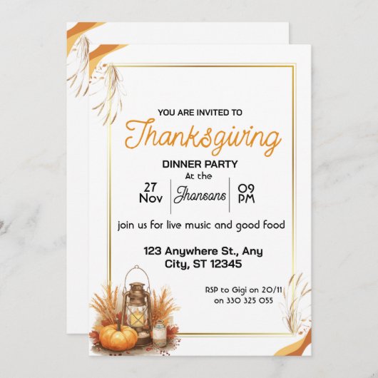 Elegant Thanksgiving Dinner Kaart (Voorkant / Achterkant)