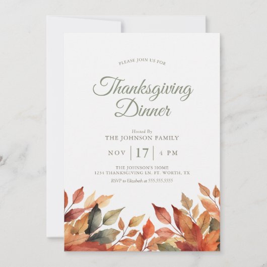 Elegant Thanksgiving Dinner met herfstloof Kaart (Voorkant)