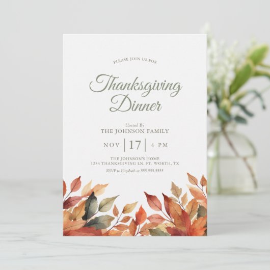 Elegant Thanksgiving Dinner met herfstloof Kaart (Staand voorkant)