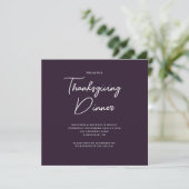 Elegant Thanksgiving Dinner Paars Script Kaart (Staand voorkant)
