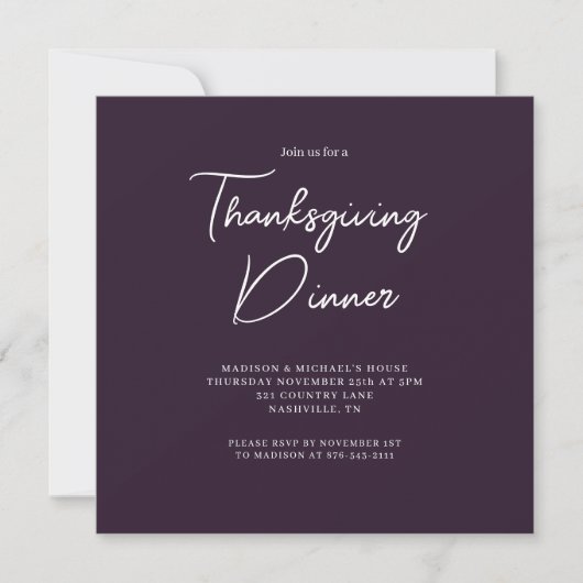 Elegant Thanksgiving Dinner Paars Script Kaart (Voorkant)